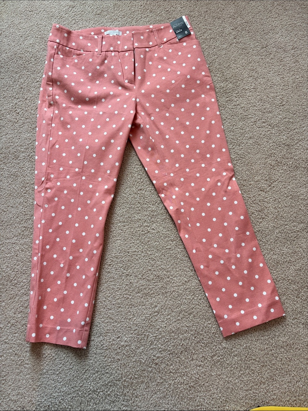 New York & Company Coral Pink Polka Dot Cropped Pants